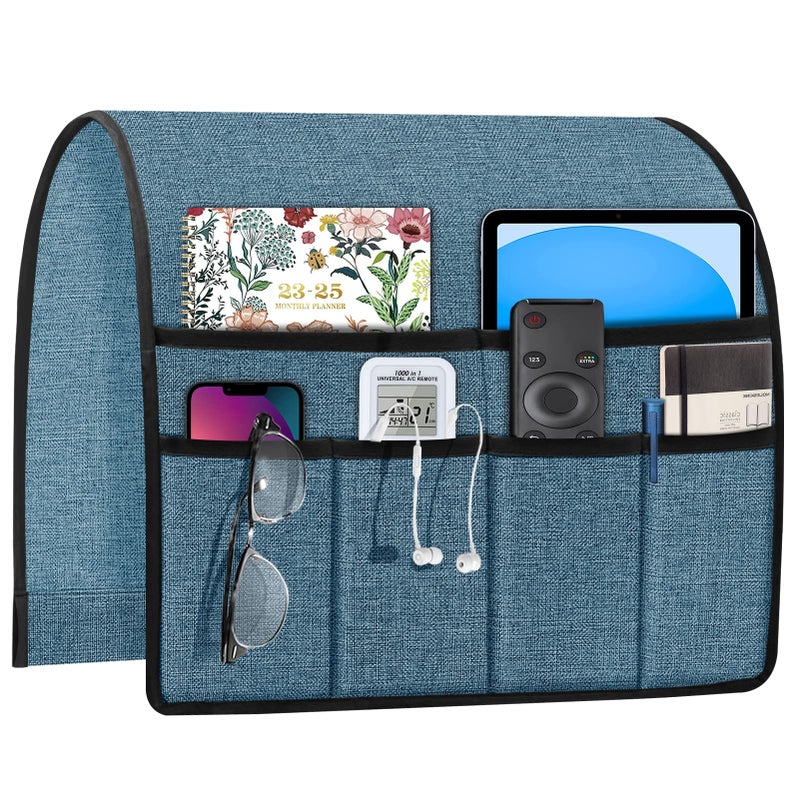 Joywell Remote Holder for Couch Non Slip Sofa Armrest Organizer Armchair Caddy with 6 Pocket Storage for Magazine, Tablet, Phone, iPad, Grey-Blue - Image 1